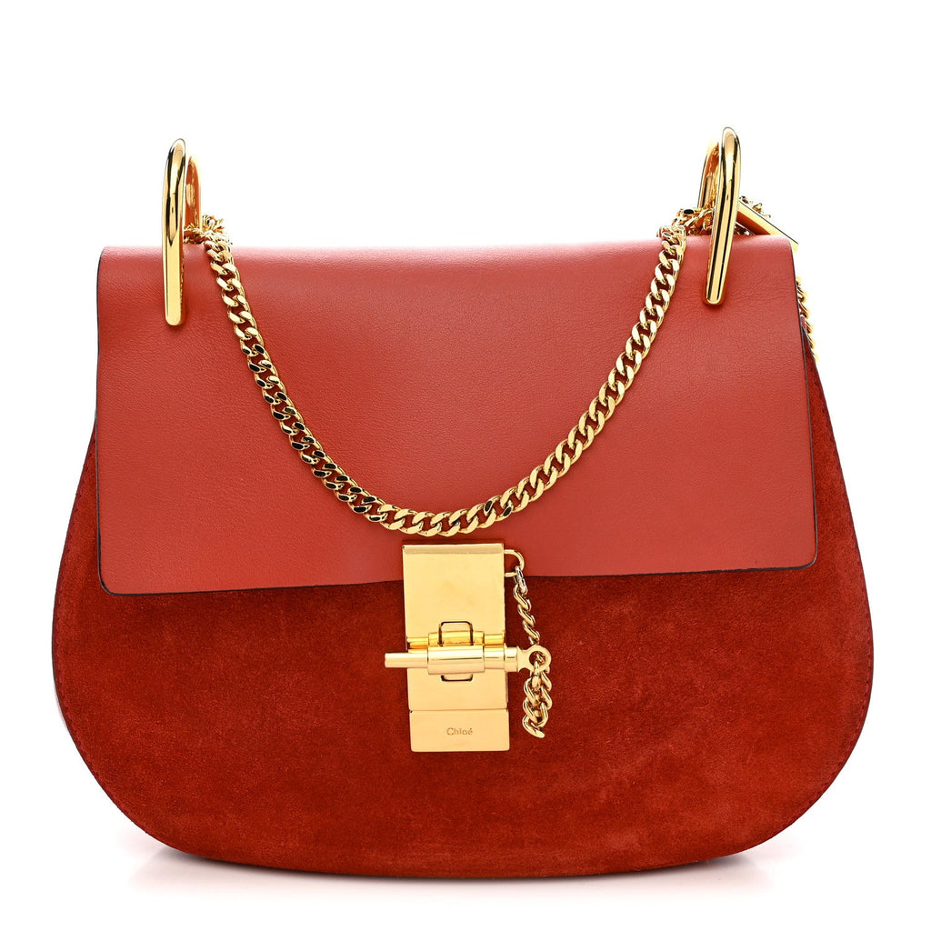 Suede Smooth Calfskin Drew Shoulder Bag Poppy
