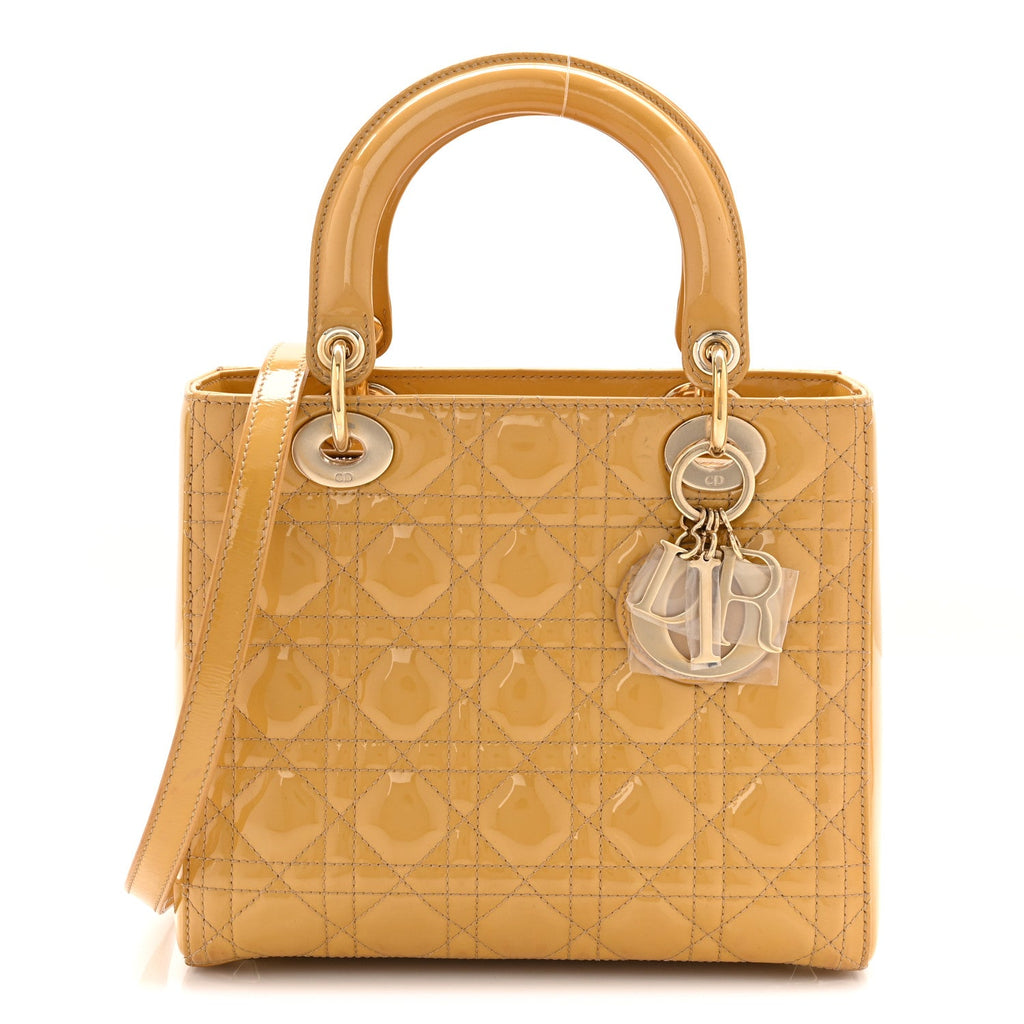 Patent Cannage Medium Lady Dior Beige