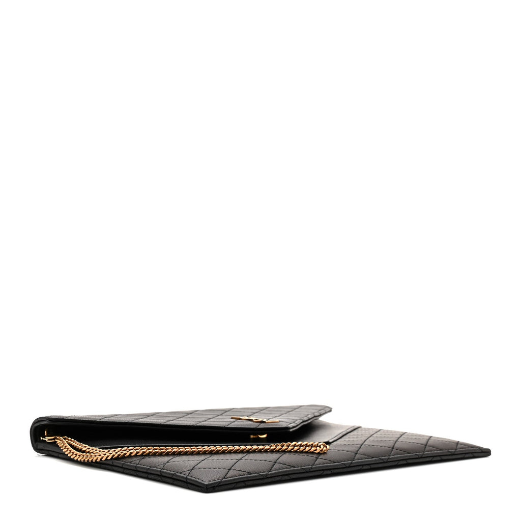 Lambskin Quilted Double Flap Chain Pouch Black