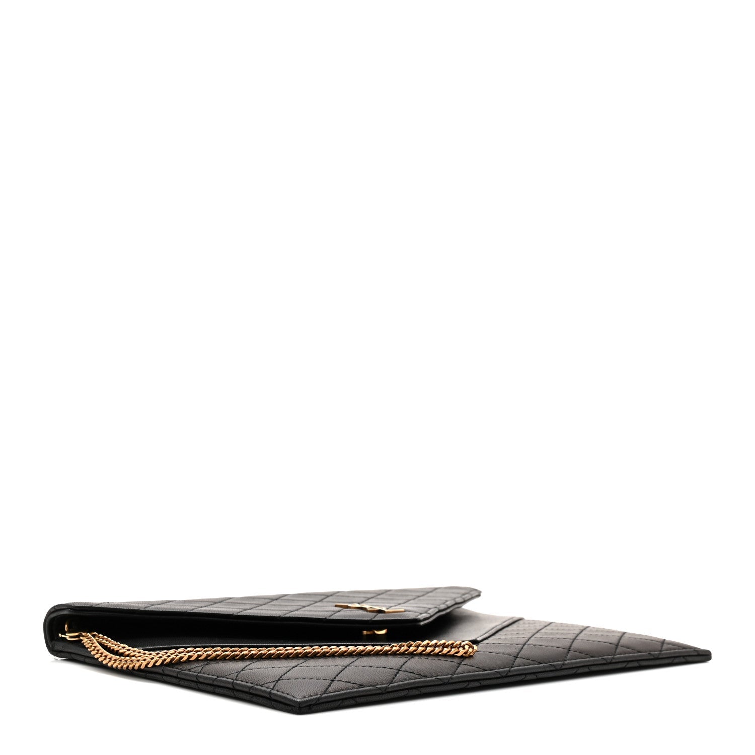 Lambskin Quilted Double Flap Chain Pouch Black