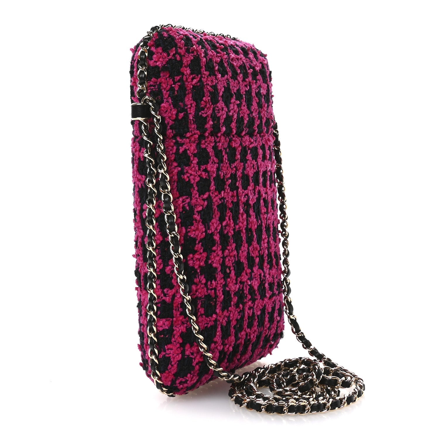 Tweed Chain Around Phone Holder Pink