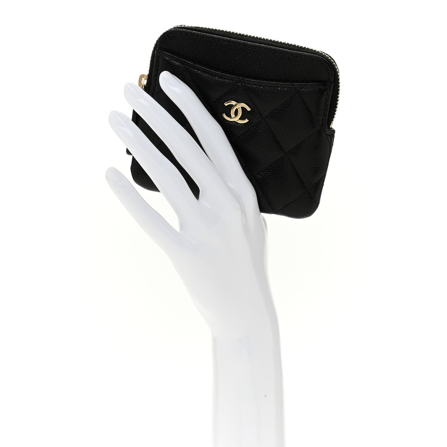 Caviar Quilted Zip  Holder Wallet Black