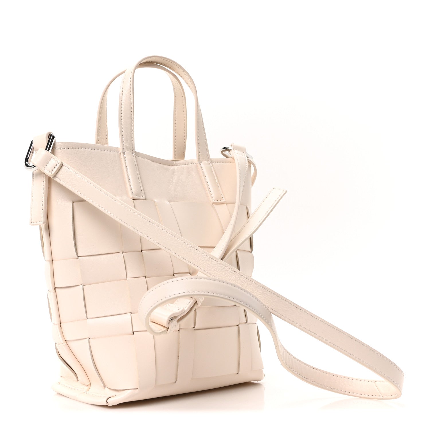 Smooth Calfskin Odita Mini Modern Lattice Bucket Bag Off White