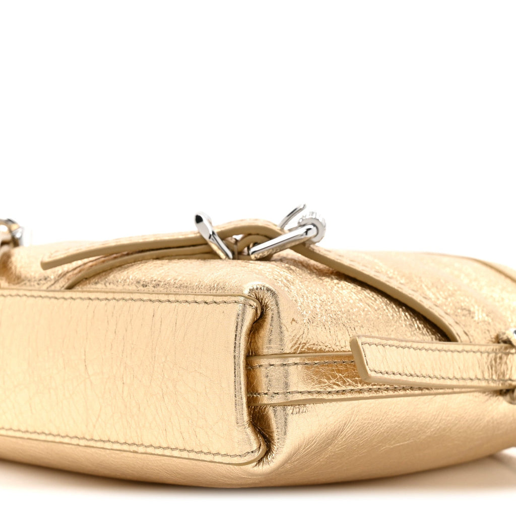 Metallic Tumbled Calfskin Nano Voyou Bag Golden Sand