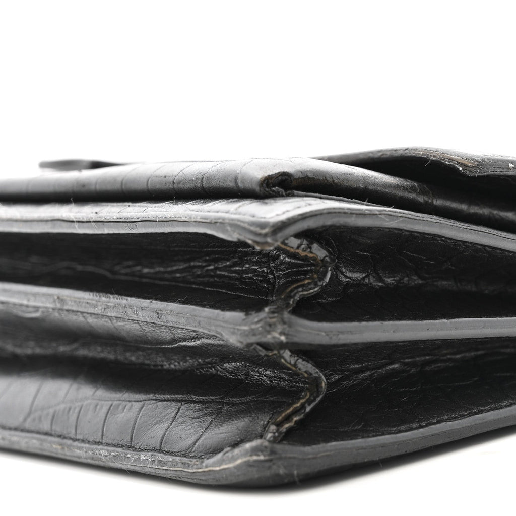 Calfskin Crocodile Embossed Medium Monogram Sunset Black