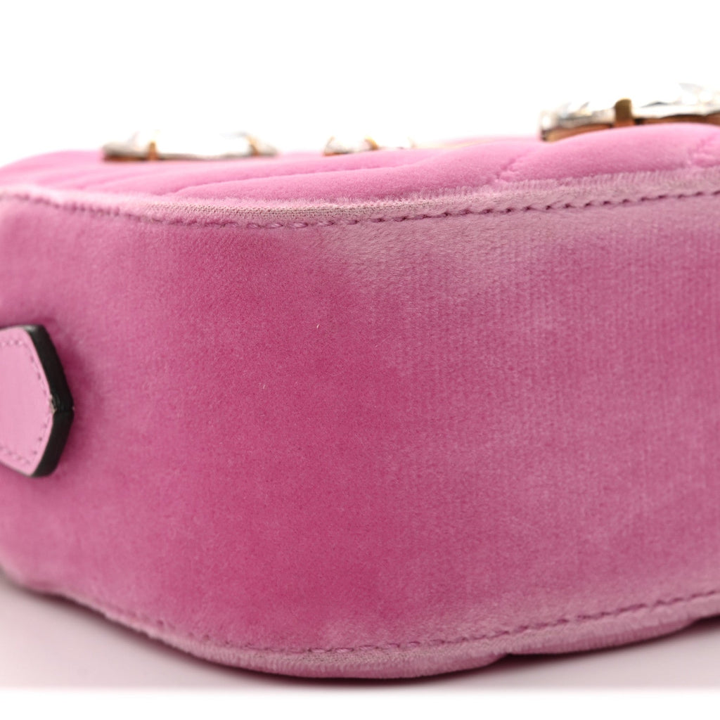 Velvet Matelasse Marquise Crystals Mini GG Marmont Chain Shoulder Bag Malva