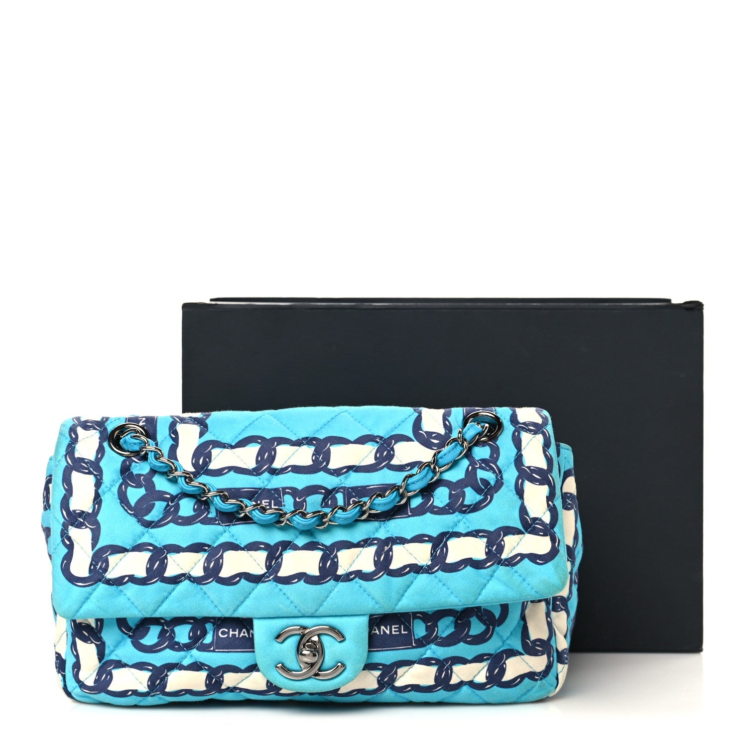 Silk Chain Printed Medium Single Flap Blue