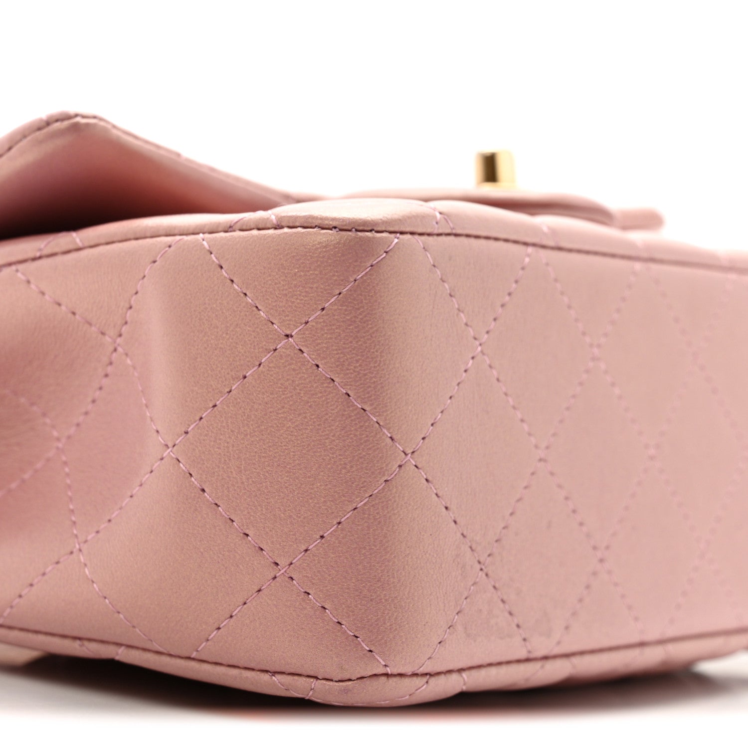 Iridescent Lambskin Quilted Mini Top Handle Rectangular Flap Pink