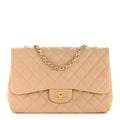 Lambskin Quilted Jumbo Single Flap Beige