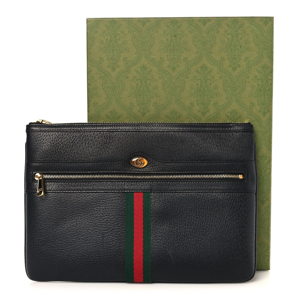 Calfskin Large Ophidia Pouch Clutch Black