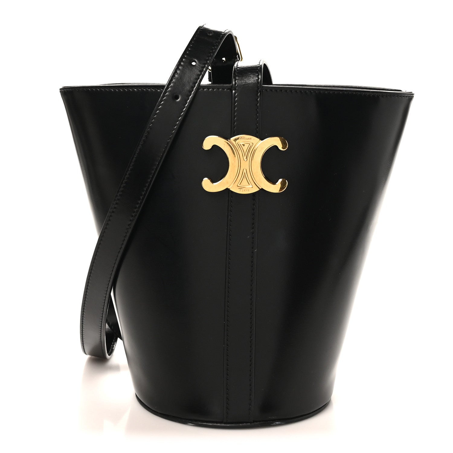 Shiny Calfskin Triomphe Bucket Bag Black