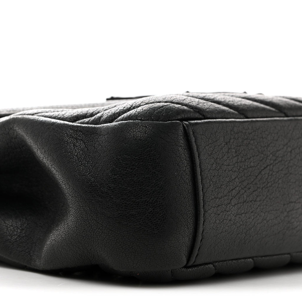 Sheepskin Matelasse Chevron Monogram Monochrome Medium College Bag Black