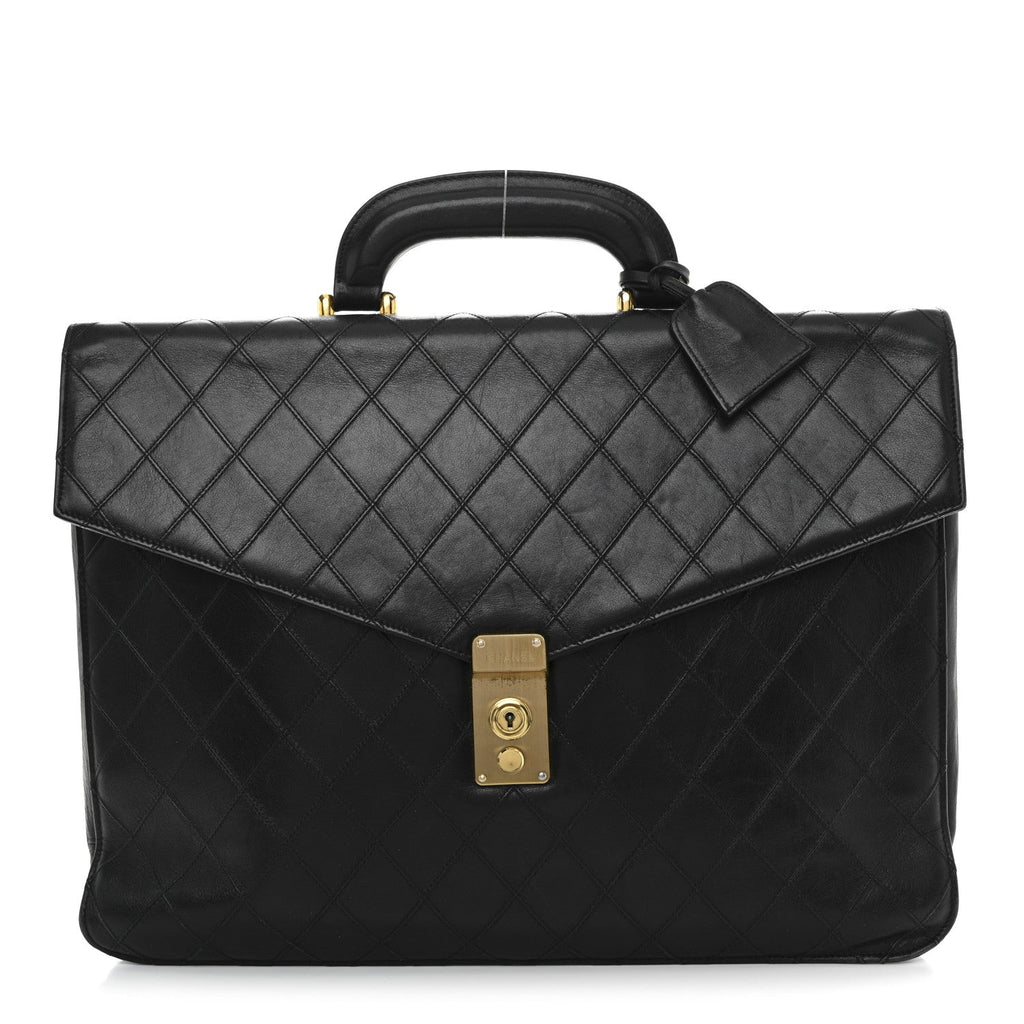 Lambskin Stitched Briefcase Bag Black