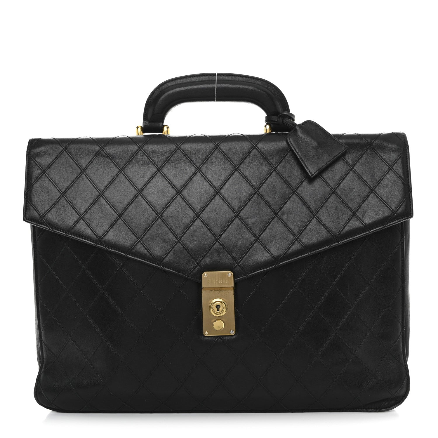 Lambskin Stitched Briefcase Bag Black
