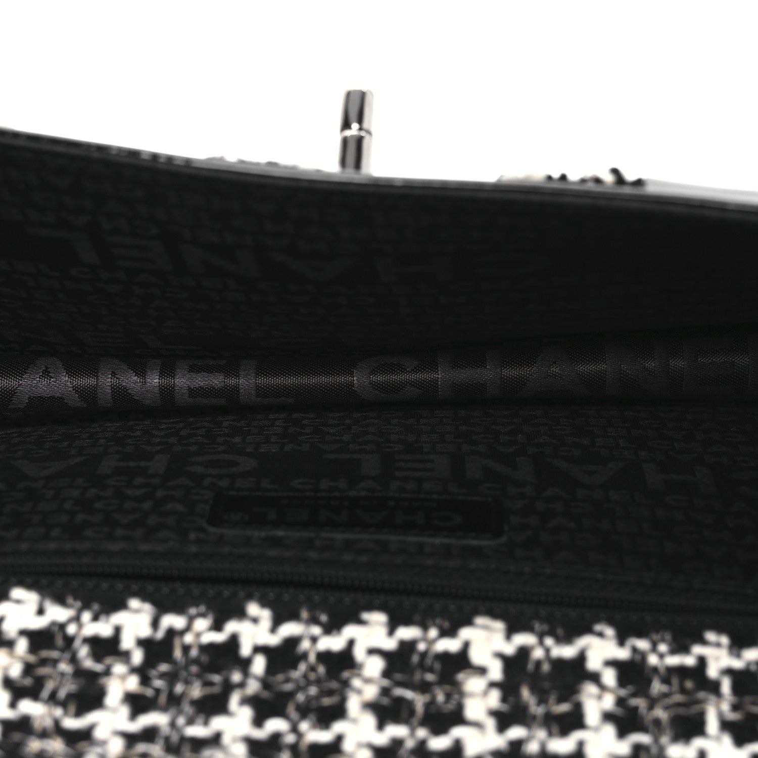 Tweed Patent Quilted Rectangular Flap Black White