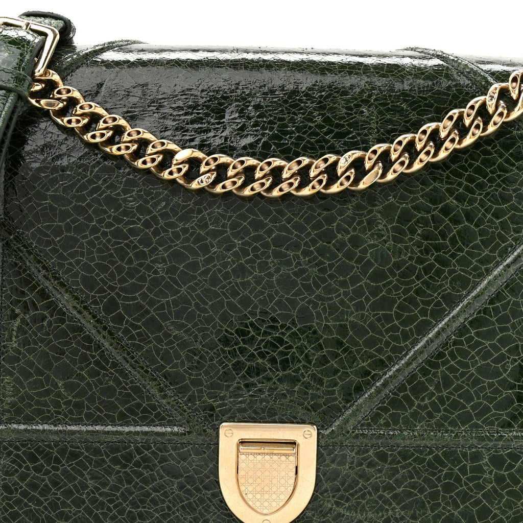 Ceramic Effect Deerskin Large Diorama Flap Bag Malachite Green