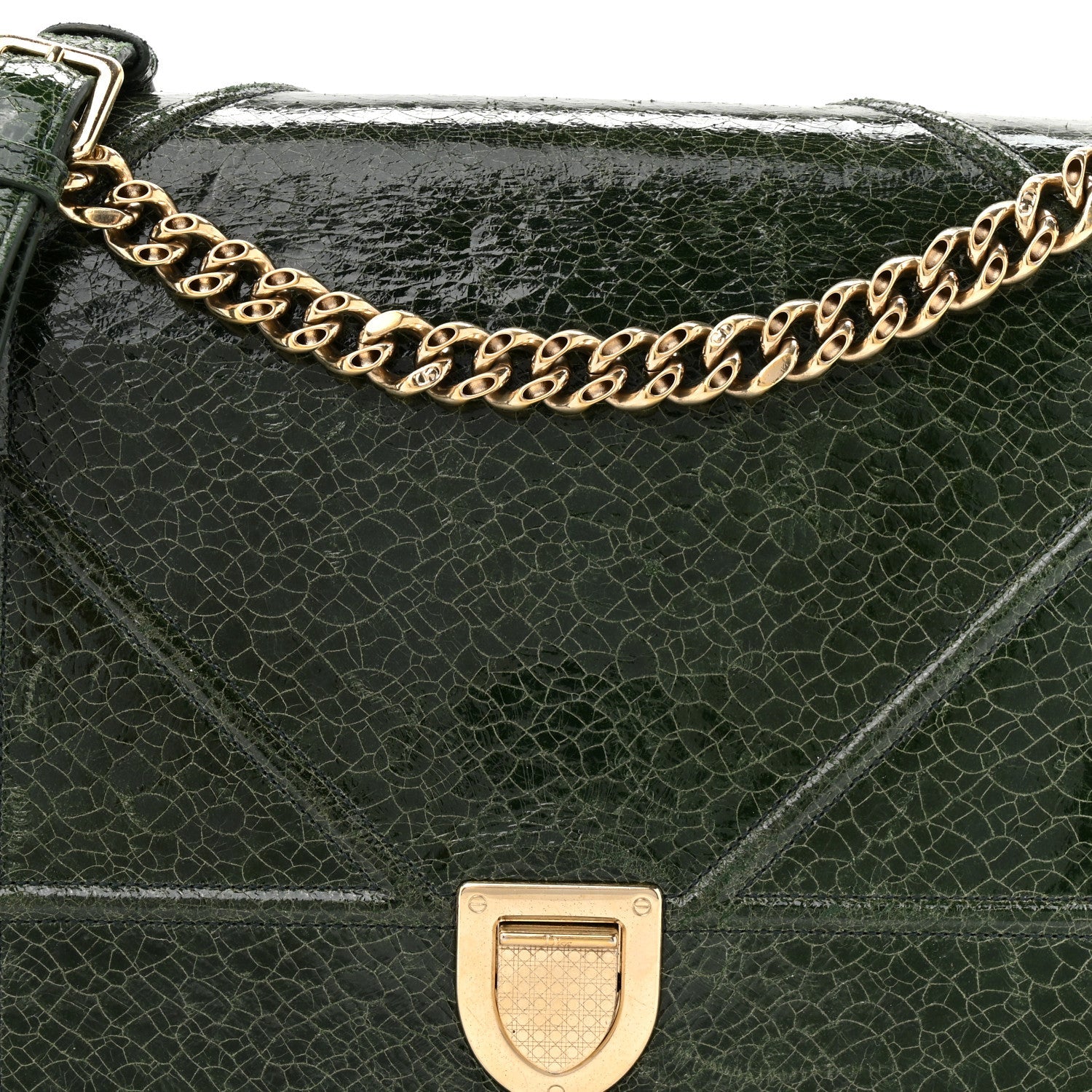 Ceramic Effect Deerskin Large Diorama Flap Bag Malachite Green