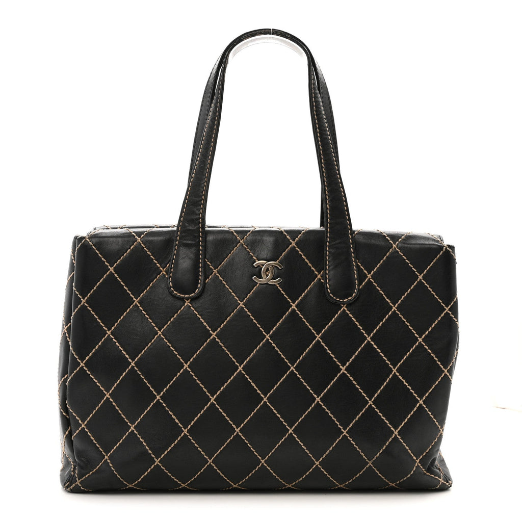 Calfskin Wild Stitch Large Tote Black