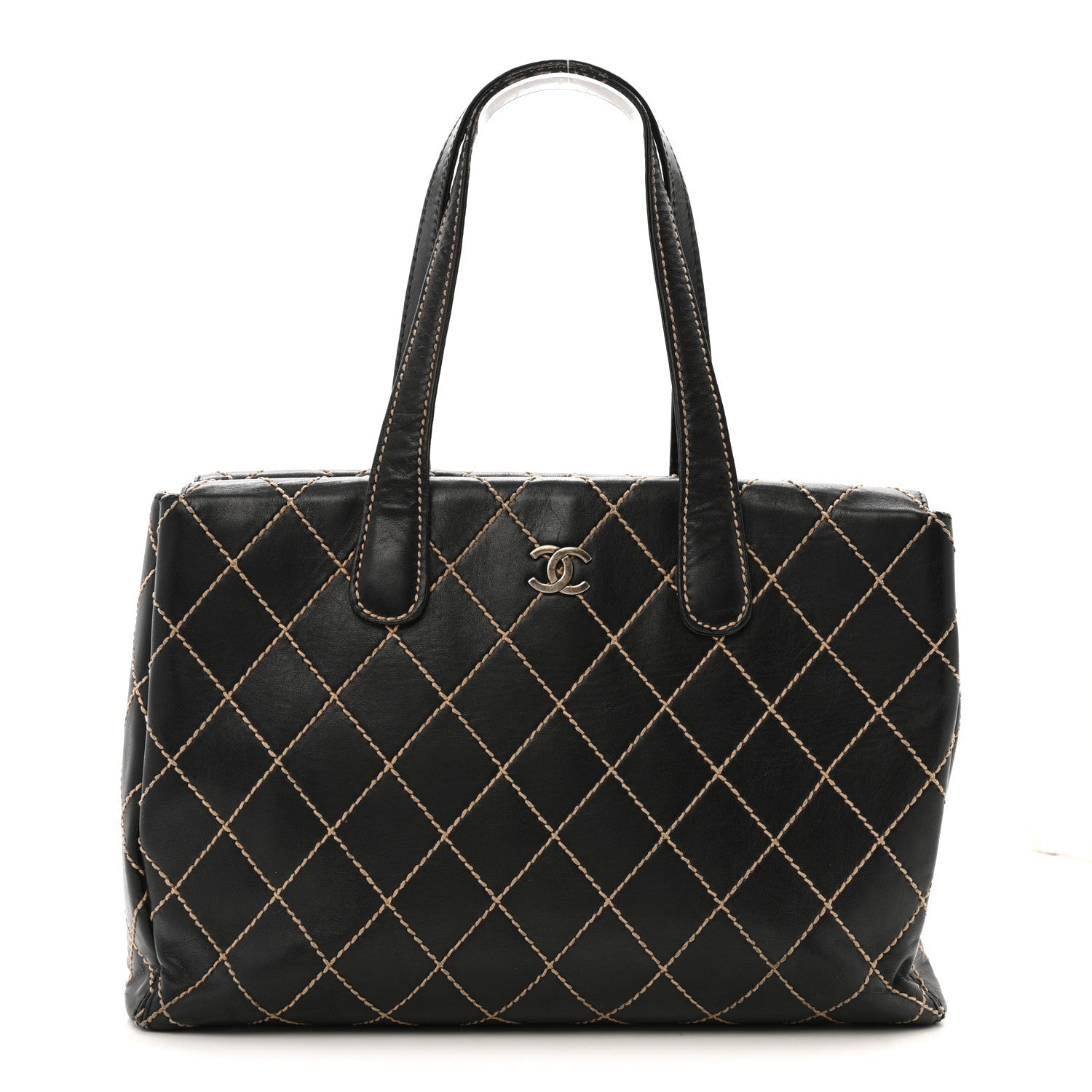Calfskin Wild Stitch Large Tote Black