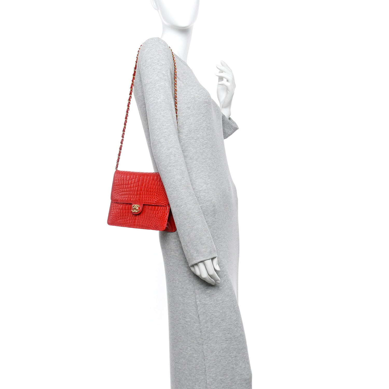 Shiny Alligator Small Single Flap Red