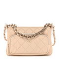 Shiny Crumpled Lambskin Quilted Small Preppy Pocket Clutch With Chain Beige