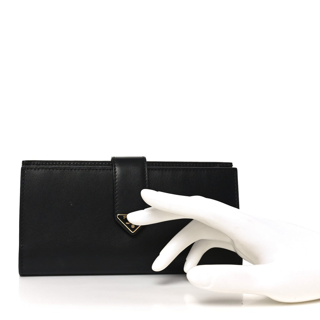 Saffiano Calfskin Large Triangle Continental Wallet Black