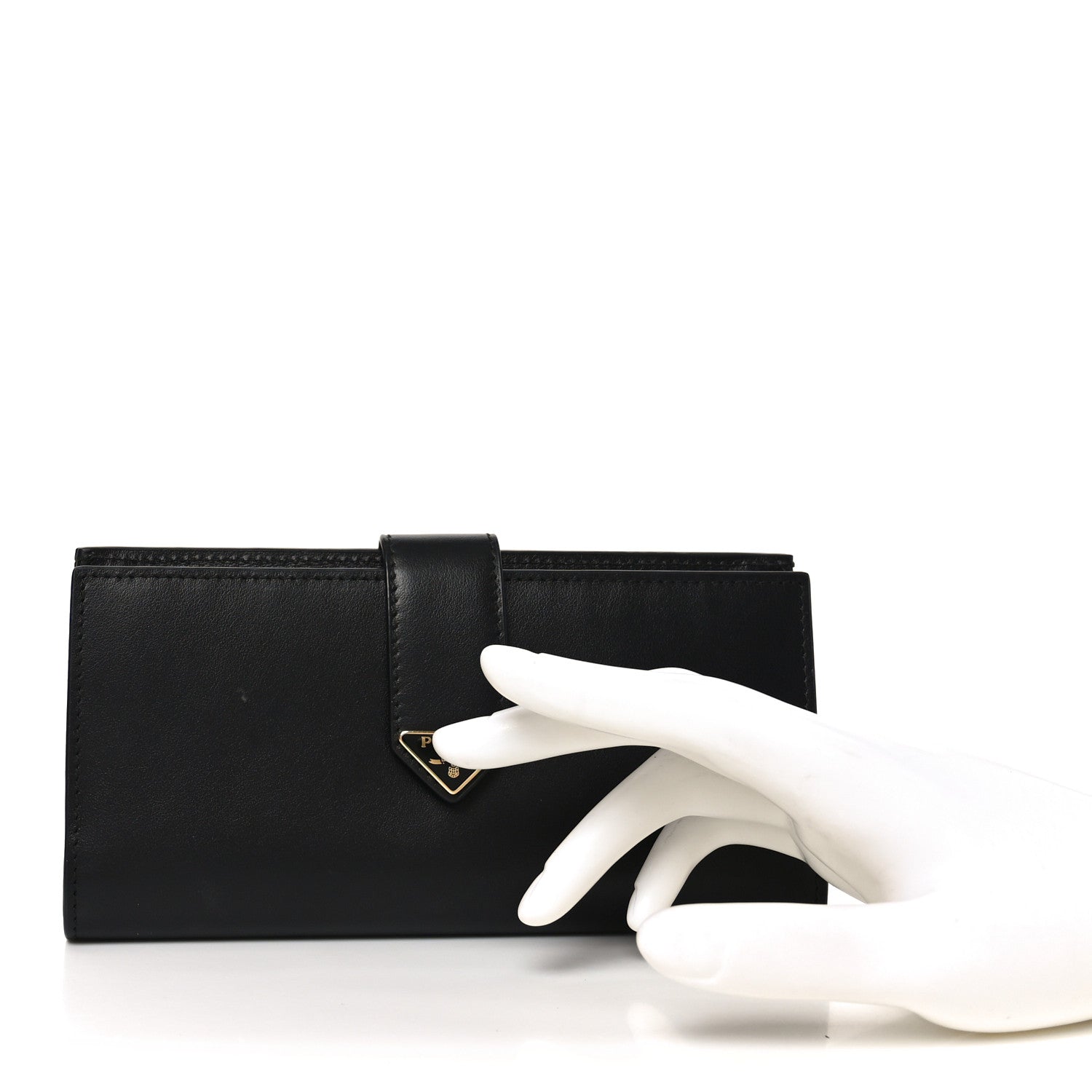 Saffiano Calfskin Large Triangle Continental Wallet Black