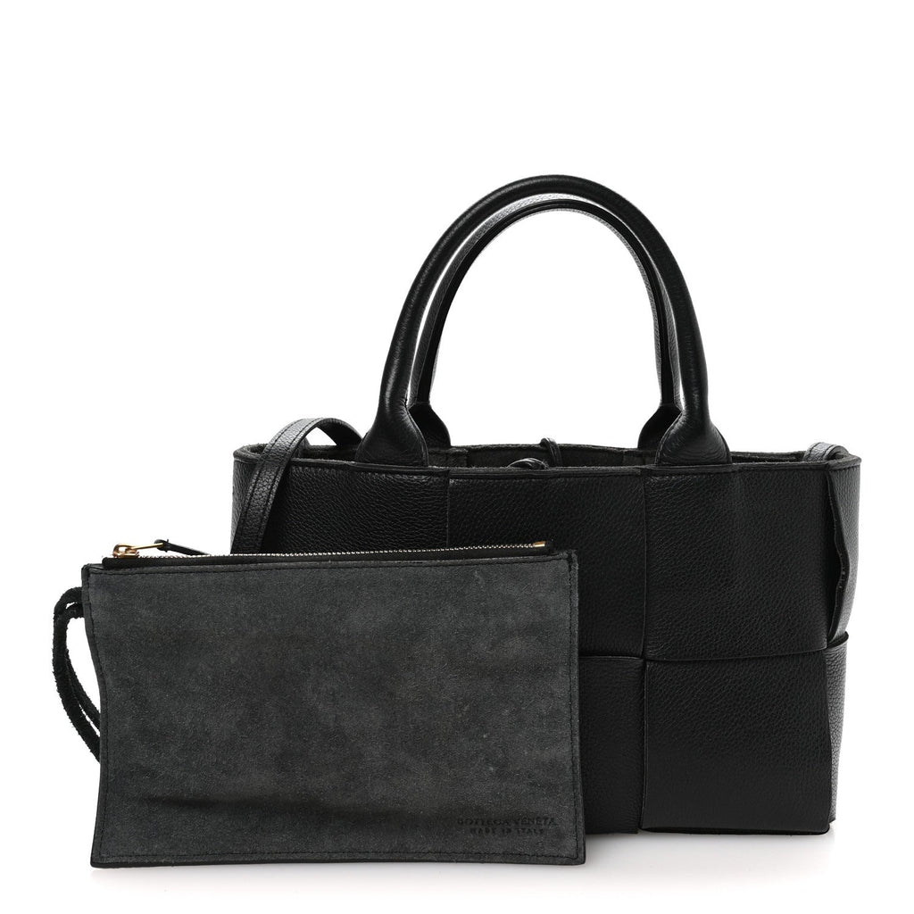 Grained Calfskin Maxi Intrecciato Mini Arco Tote Black