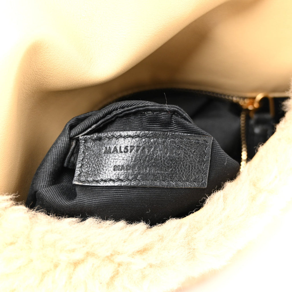 Merino Shearling Lambskin Quilted Small Loulou Puffer Monogram Chain Satchel Natural Beige