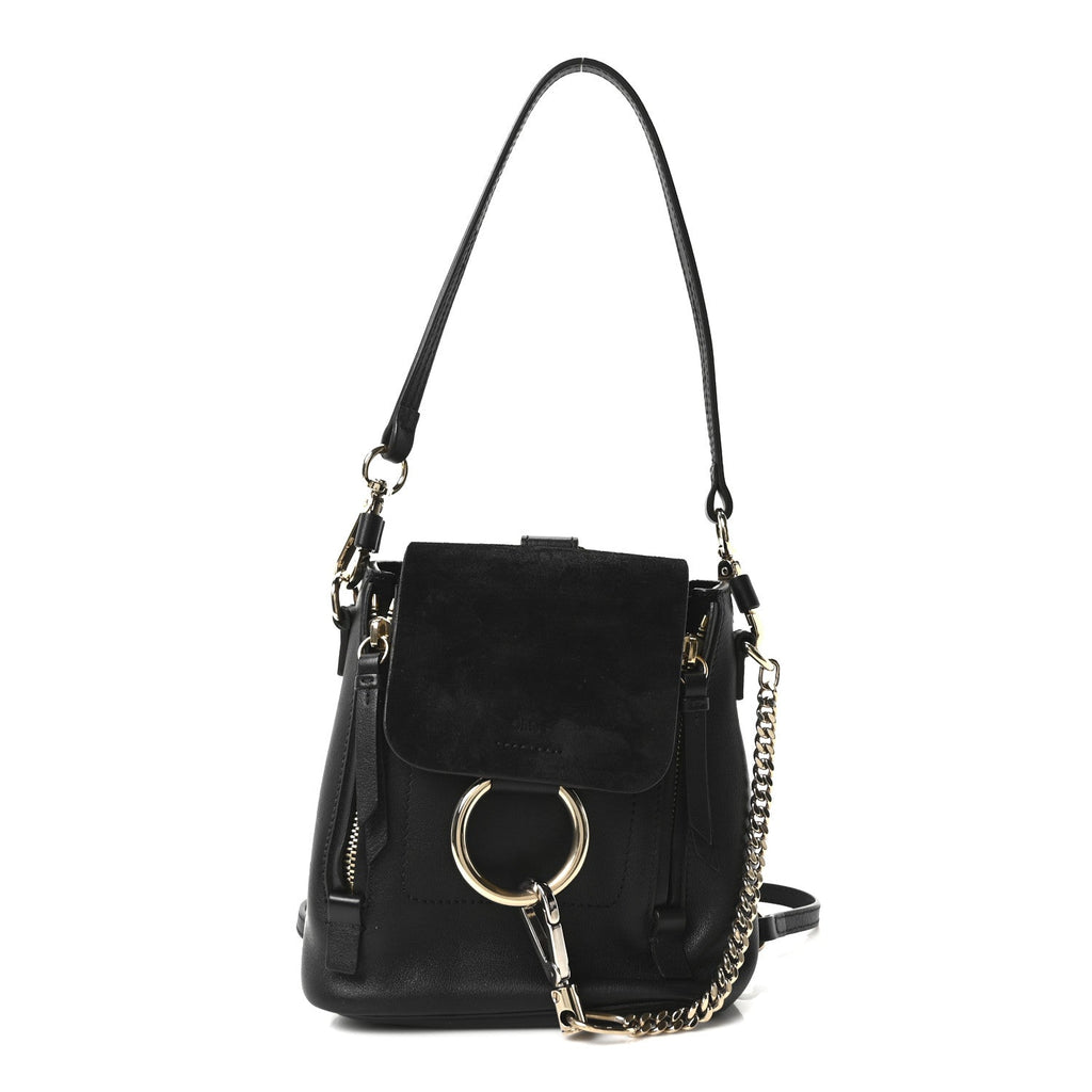 Suede Calfskin Mini Faye Backpack Black