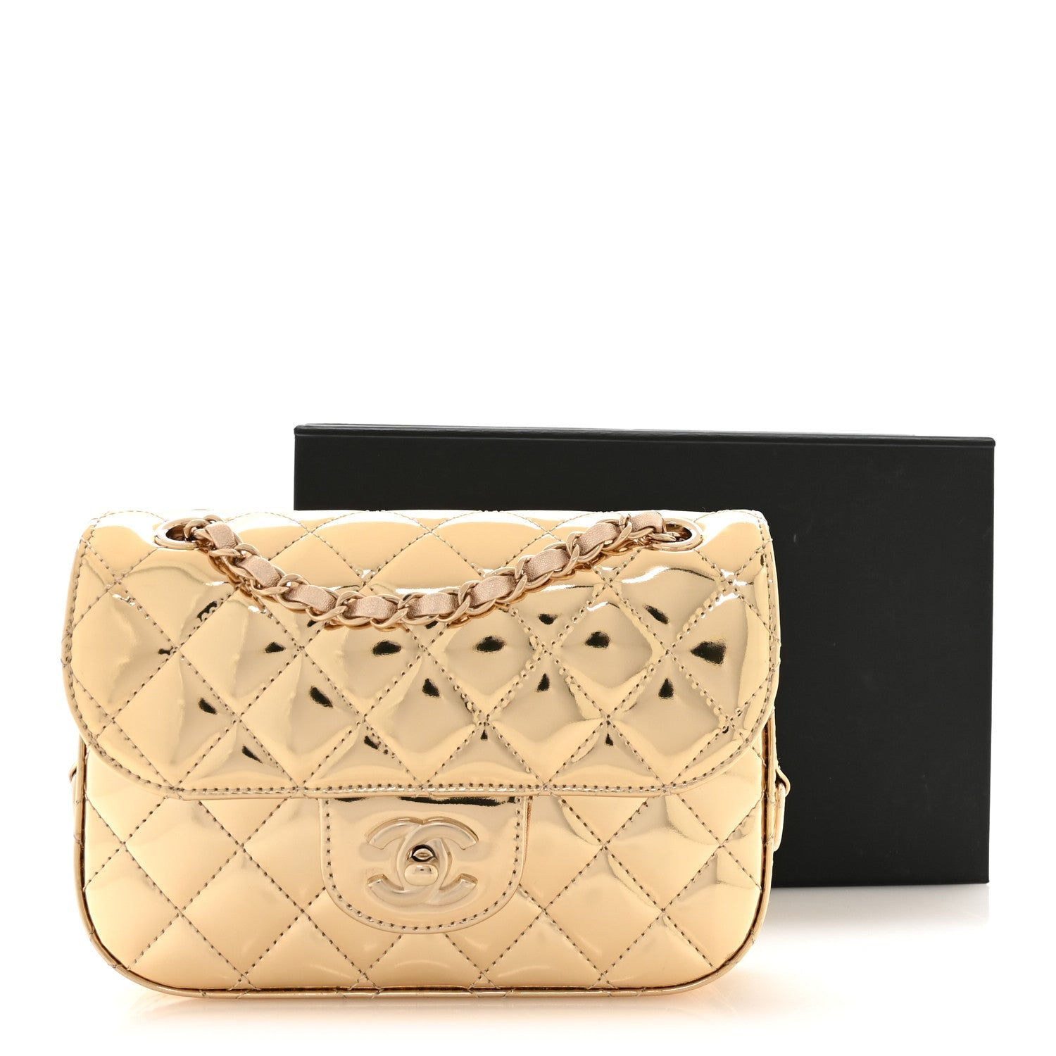 Mirror Calfskin Metallic Calfskin Quilted Hollywood Boulevard Mini Flap Gold