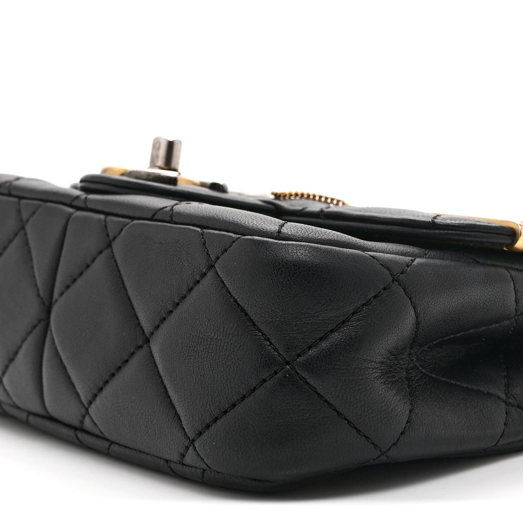 Lambskin Quilted Mini Coco Clips Single Flap Black