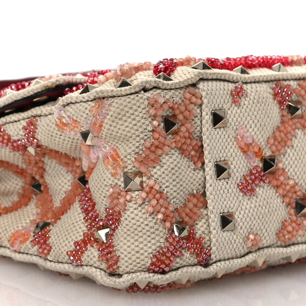 Canvas Beaded Small Rockstud Spike Shoulder Bag Multicolor