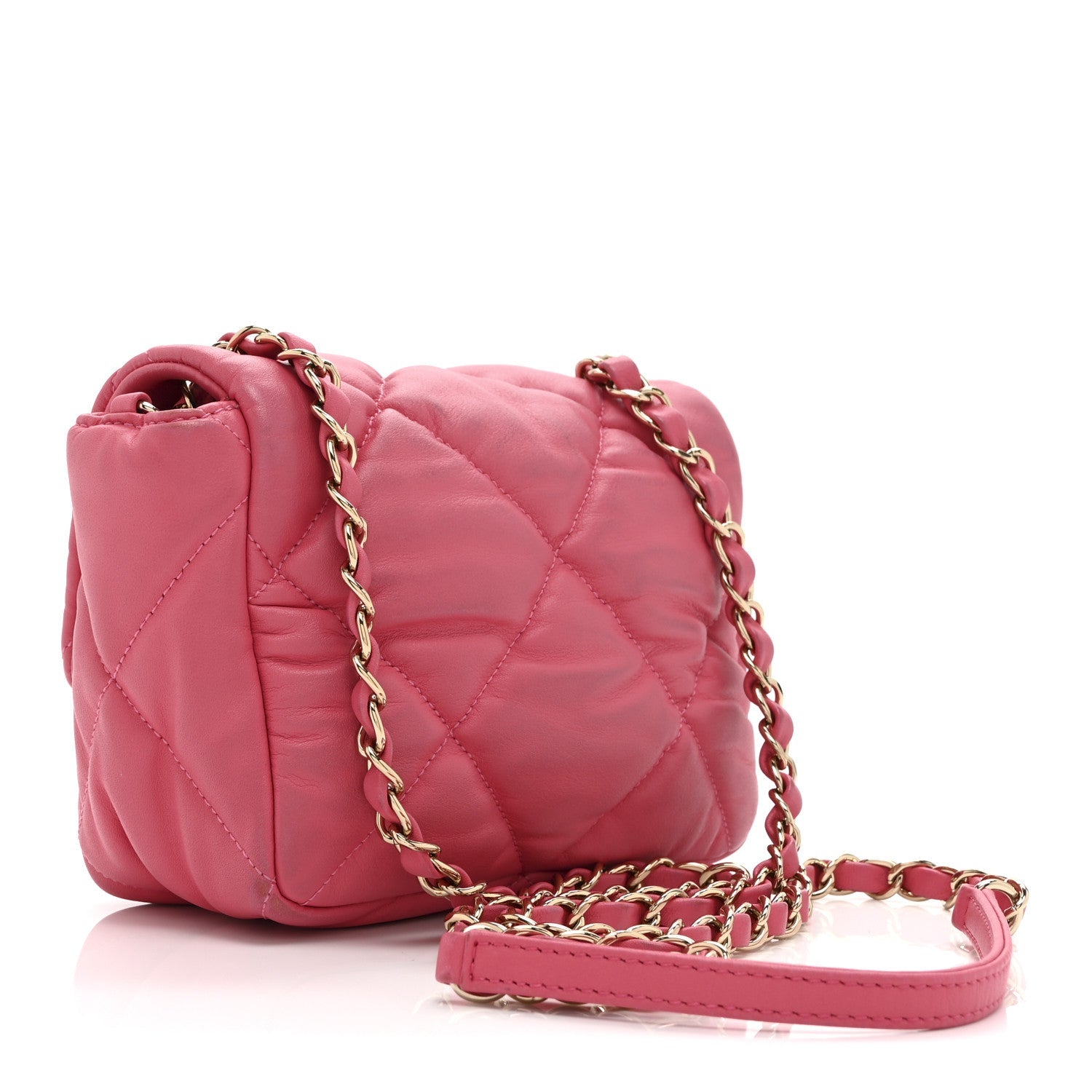 Calfskin Quilted Mini Square Bubbly Flap Pink