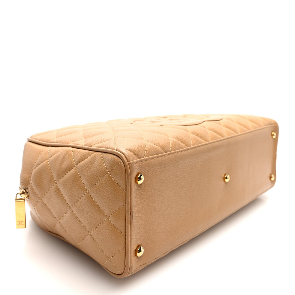 Caviar Quilted Large Bowler Bag Beige