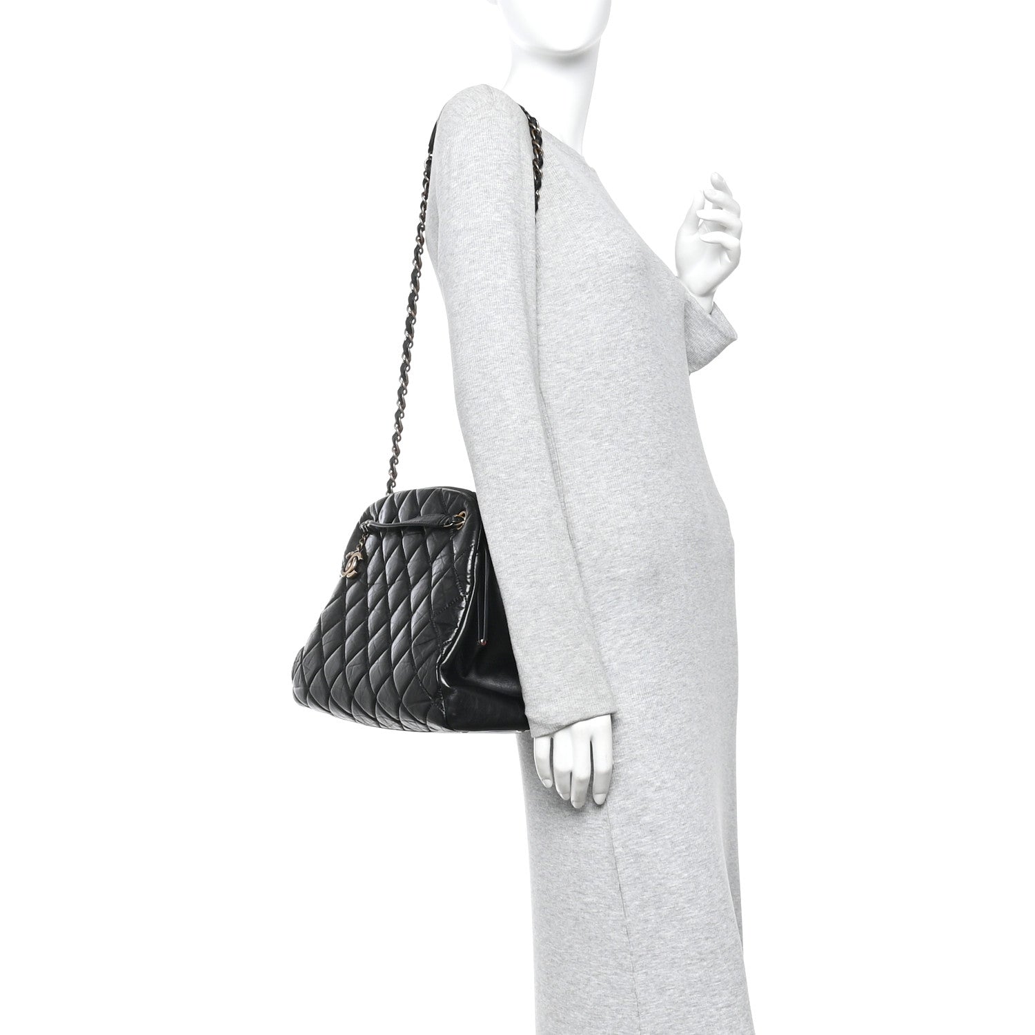 Aged Calfskin Large Just Mademoiselle Bowling Bag Black