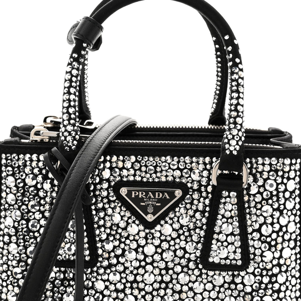 Satin Crystal Mini Galleria Double Zip Tote Metal