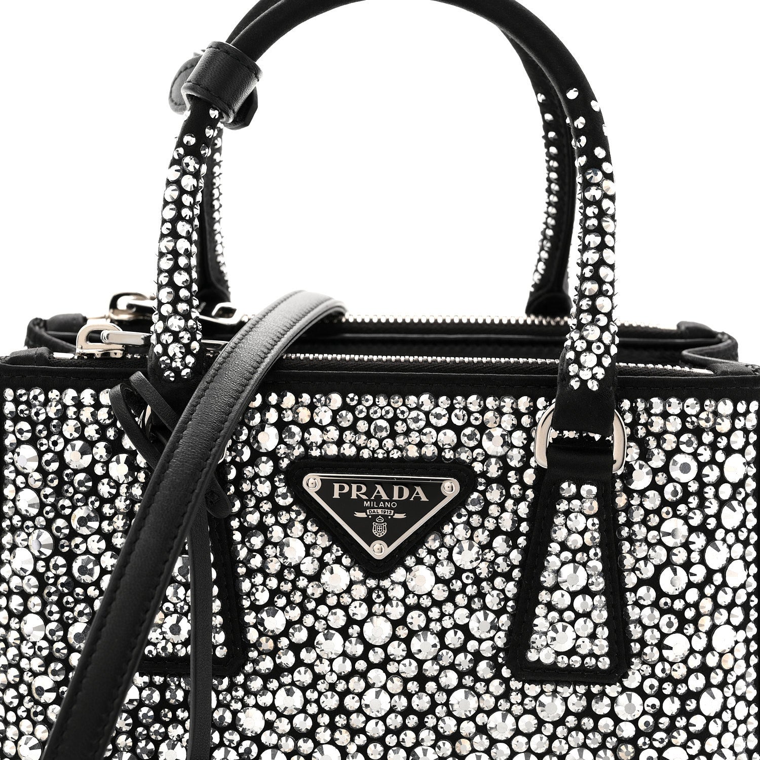 Satin Crystal Mini Galleria Double Zip Tote Metal