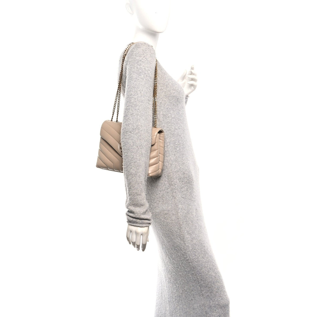 Calfskin Y Quilted Monogram Small Loulou Chain Satchel Dark Beige