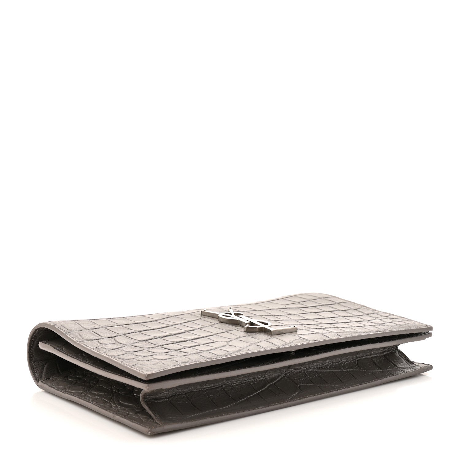 Croc Embossed Calfskin Classic Kate Monogram Clutch Fog