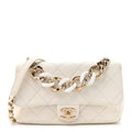 Lambskin Quilted Resin Bi-Color Chain Flap Bag White