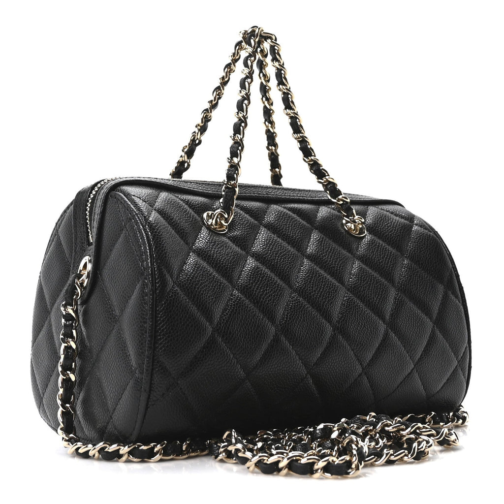 Caviar Quilted Barrel Purse With Chain  Black
