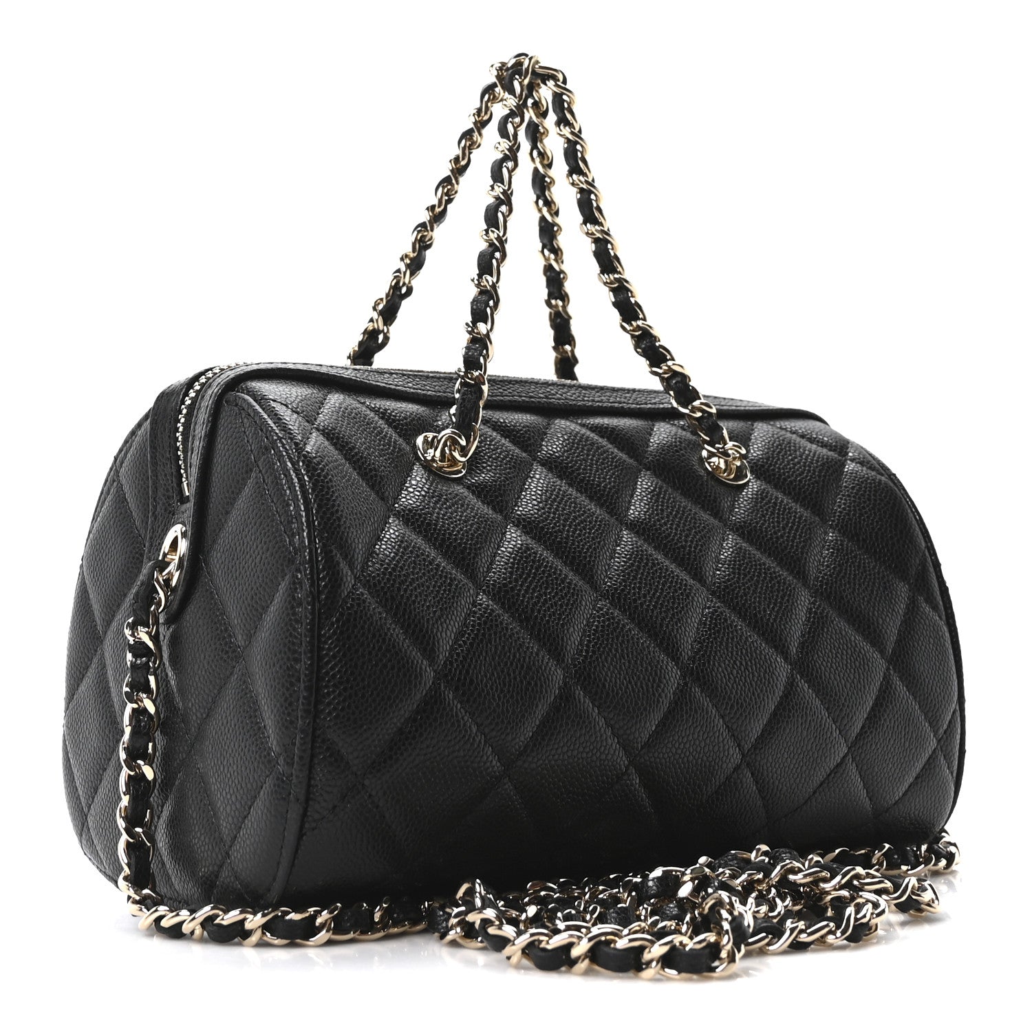 Caviar Quilted Barrel Purse With Chain  Black