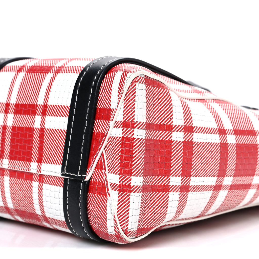 Calfskin Embossed Plaid North-South Small Barbes Shopper Tote Red
