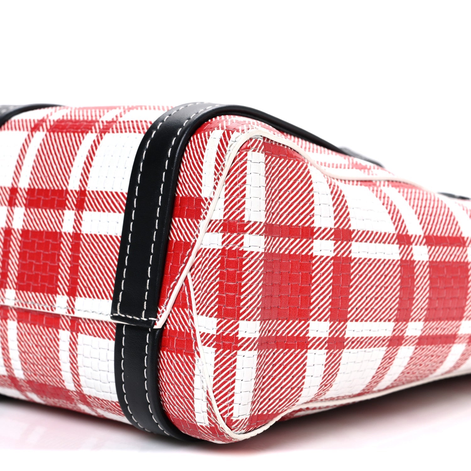 Calfskin Embossed Plaid North-South Small Barbes Shopper Tote Red