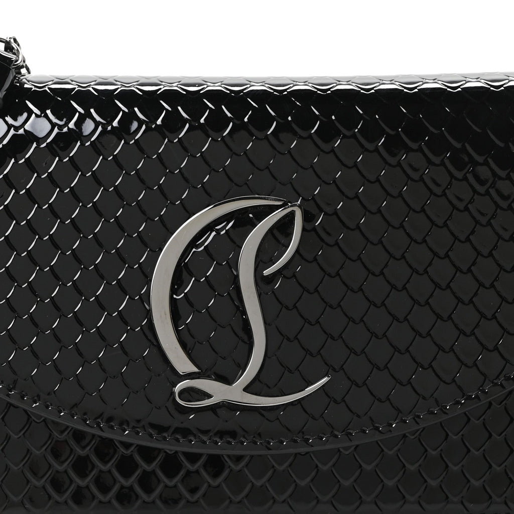 Jurassic Snakeskin Embossed Loubi54 Crossbody Clutch Black