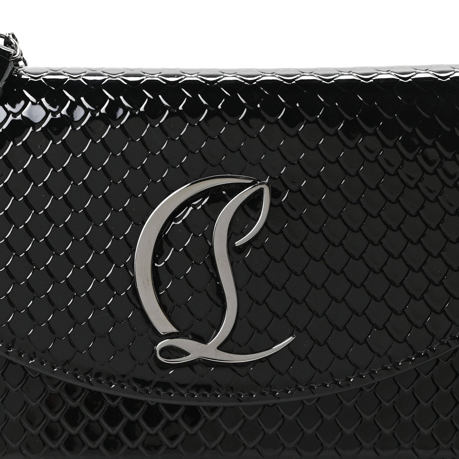 Jurassic Snakeskin Embossed Loubi54 Crossbody Clutch Black