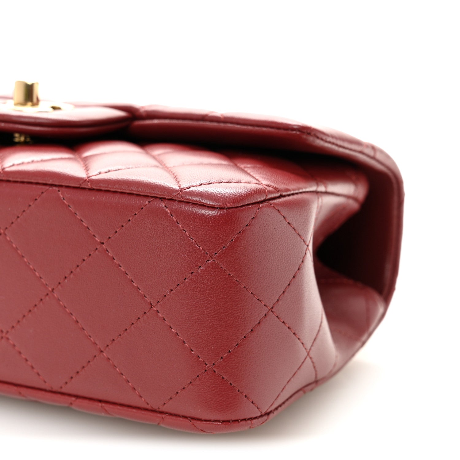 Lambskin Quilted Mini Top Handle Rectangular Flap Burgundy