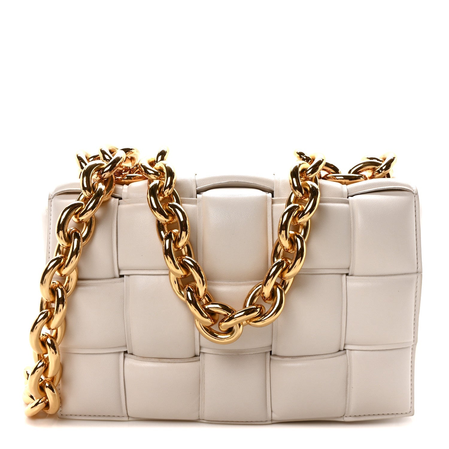 Lambskin Maxi Intreccio Padded Chain Cassette Crossbody Bag White