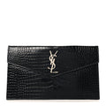 Calfskin Crocodile Embossed Uptown Monogram Pouch Black